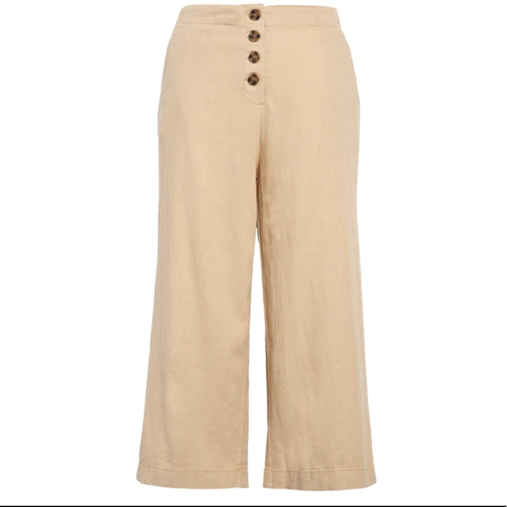 BP Tan High Waisted Wide Leg Stretchy Elastic Waist Linen Blend Old Money Pants